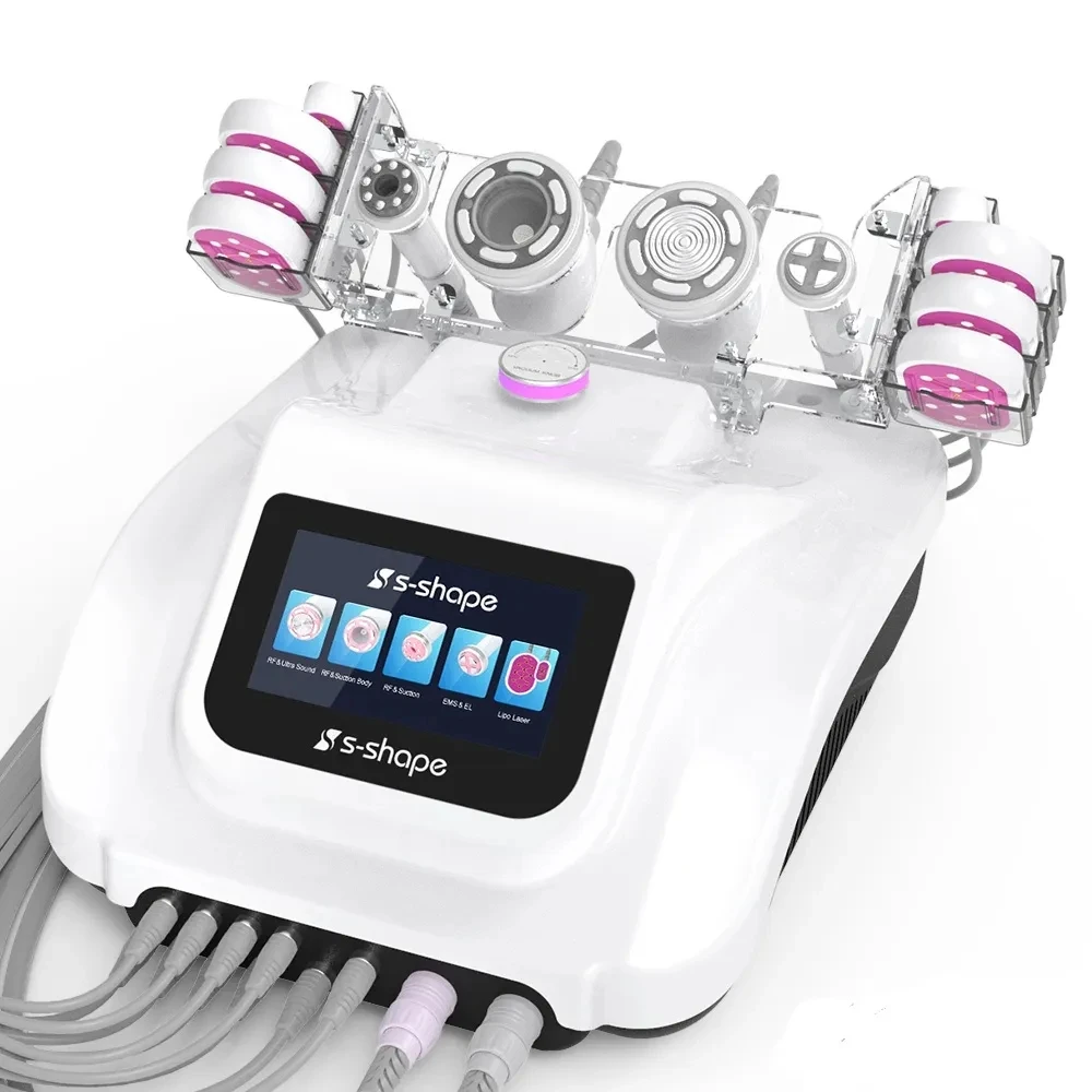 Professional 40K Ultrasonic 6 In 1 Cavitation Vacuum Radio Frequency 8 Pads Lipo Laser Slimming Machine Face Lifting Skincare