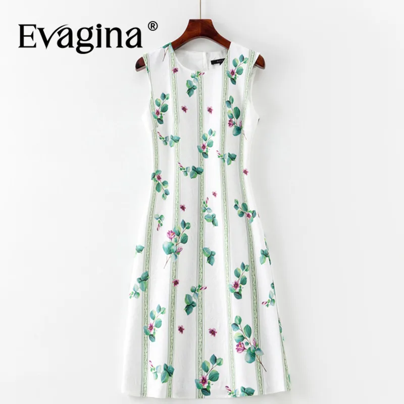 

Evagina Fashion Summer Women's Dress Sleeveless Jacquard Print High Quality Pretty Slim Pencil Dresses