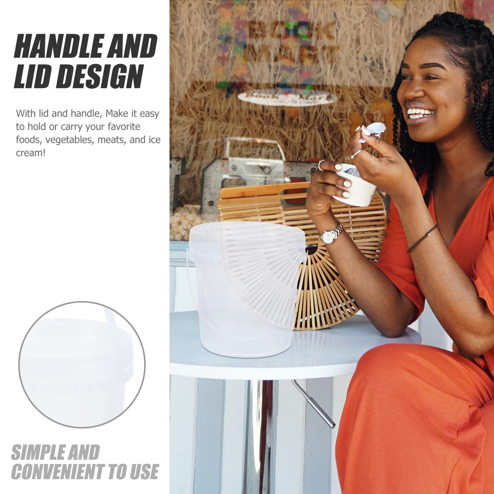 

5Pcs Ice Cream Bucket Clear with Lid Portable Handle for Kitchen Storage Meal Prep and Freezer Use Clear Bucket with Lid