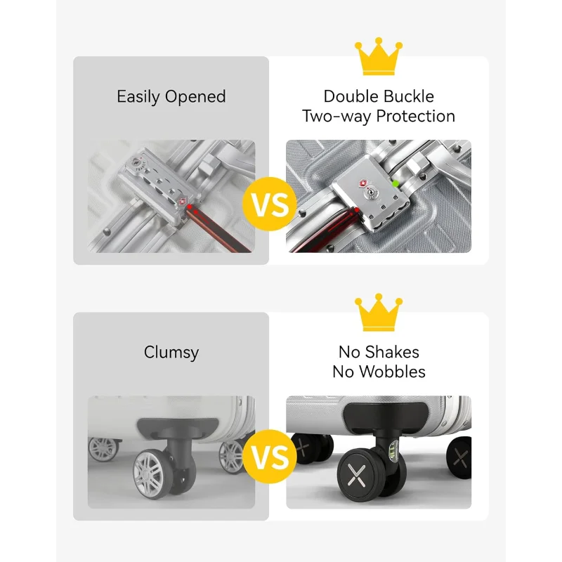 Bagasi Rangka Aluminium LUGGEX dengan Roda Pemintal, Koper Cangkang Keras Polikarbonat Tanpa Ritsleting, Diperiksa Besar 28 Inci