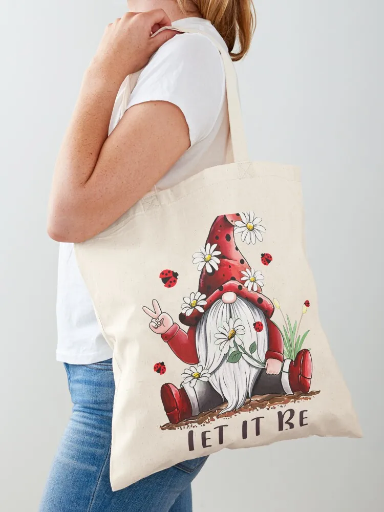 Best Gift For Xmas Floral Gnome Let It Be T-Shirt Tote Bag Reusable bags cute tote bag Canvas Canvas Tote Bag