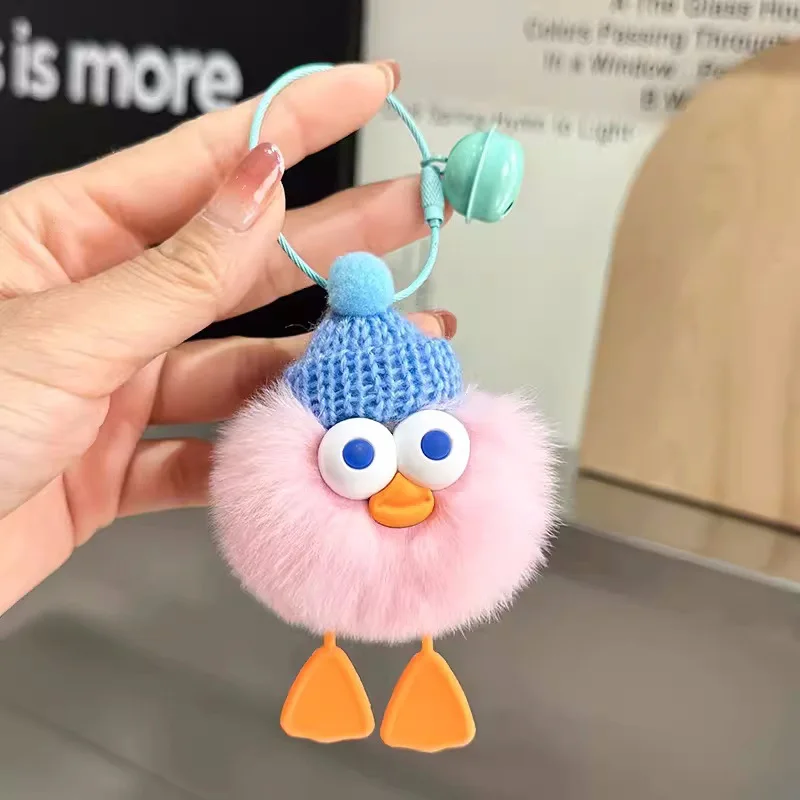 Pendentif de poupée canard en peluche mignon pour garçon et fille, pendentif de poupée, breloques, décoration de sac à dos, grande boule de fourrure moelleuse, porte-clés pour femmes