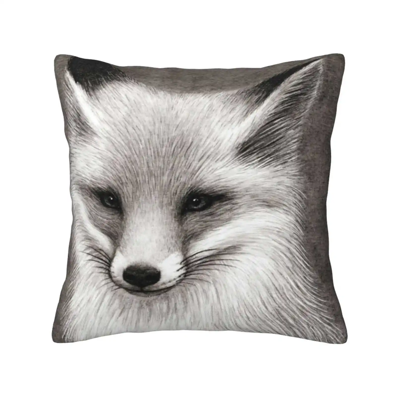 Inari The Fox Soft Comfortable Pillowcase Black And White Graphite Grey Gray Ink Naturalism Nature Realism Red Fox Sepia