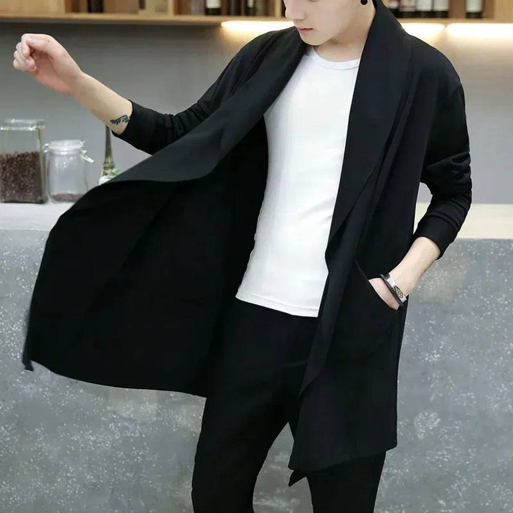 

Hip Korean Punk Fashion Trench Hombre Men Autumn Cape Cardigan Style Coat Cloak Hop Hooded Abrigo Streetwear Long Casual