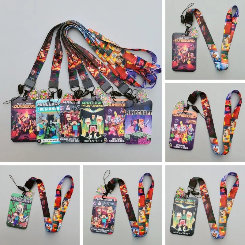 Мультяшный держатель для карт серии Kawaii Minecrafts с креативным принтом персонажей, длинный ремешок для мобильного телефона, подарок для мальчиков и девочек