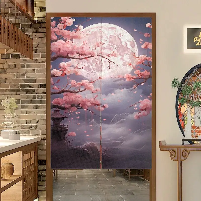 VIKAMA Oriental Cherry Blossoms Japanese Door Curtain Chinese Landscape Kitchen Bedroom Partition Curtain Home Decoration
