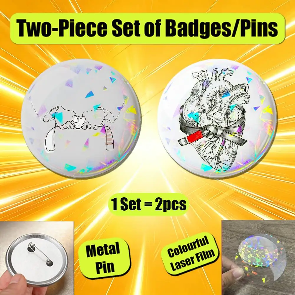 For Brazilian Jiu Jitsu BJJ Japan Judo Badge Pin Insignia 2 Pcs Set Round Button Emblem Laser Film Gift 44mm Custom