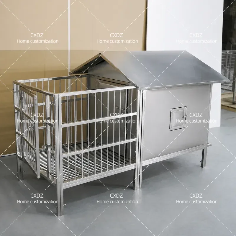 Outdoor Stainless Steel Dog Cage Villa for Medium Large Dogs Windproof Warm Winter Pet House with Separate Rooms