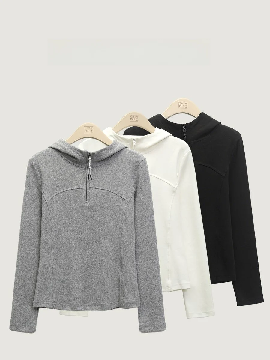 

Тонкий свитшот с капюшоном на молнии, повседневный универсальный женский топ, весна-осень, новая модная модель из смеси хлопка и полиэстера, с длинными рукавами