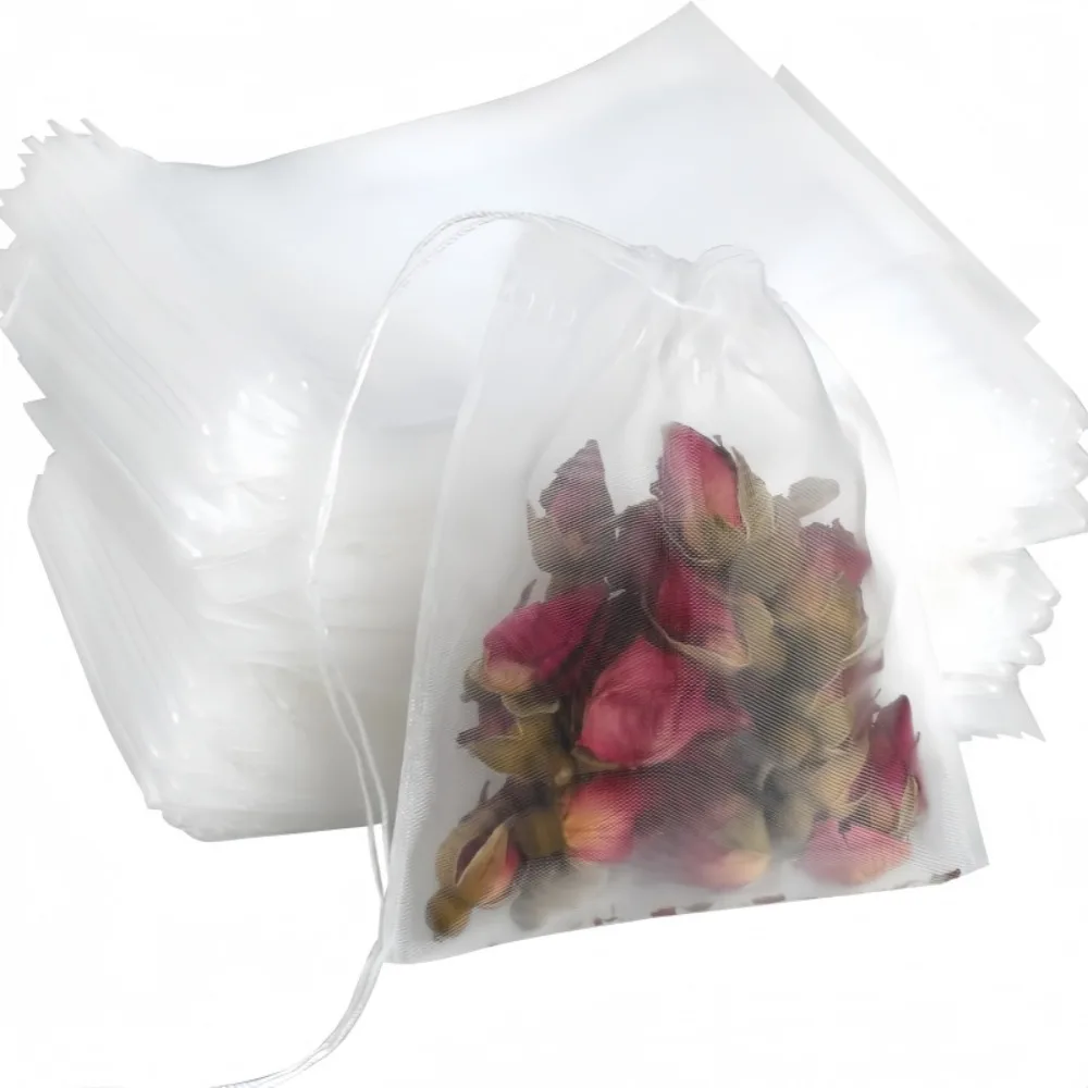 50pcs Food Grade Disposable Tea Bag Transparent Drawstring Flower Tea Filter Bag Storage Seasoning Steaming Filter Mesh Bag