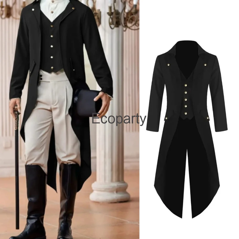 

Men's Medieval Steampunk Costume Vintage Victorian Gothic Tuxedo Jacket Halloween Carnival Party Outfits Male Tailcoat Coat