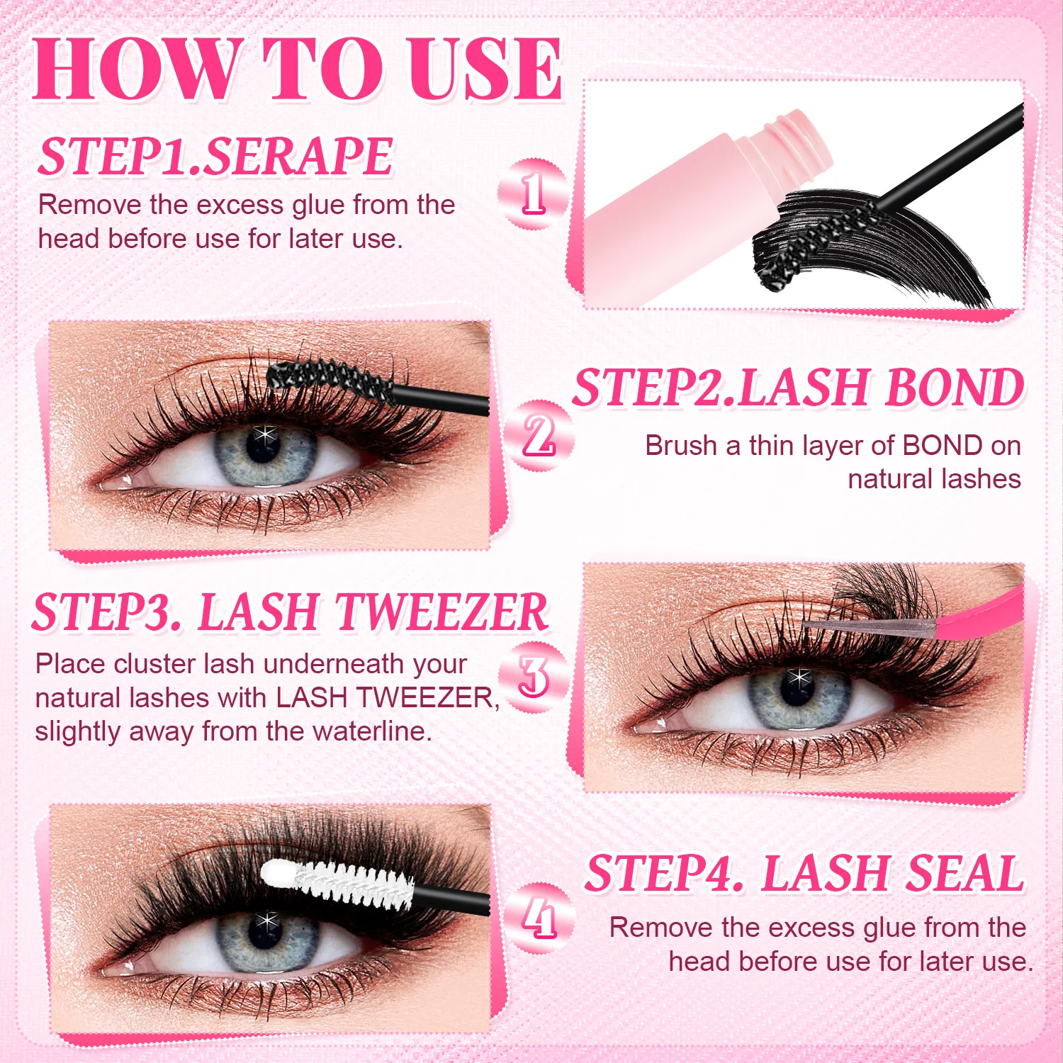 Picture 7: 592pcs Mixed Length Eye Kit, Including 506080100D, D Curl False Lash Clusters for Different Make-up Styles Natural Dense Thick.