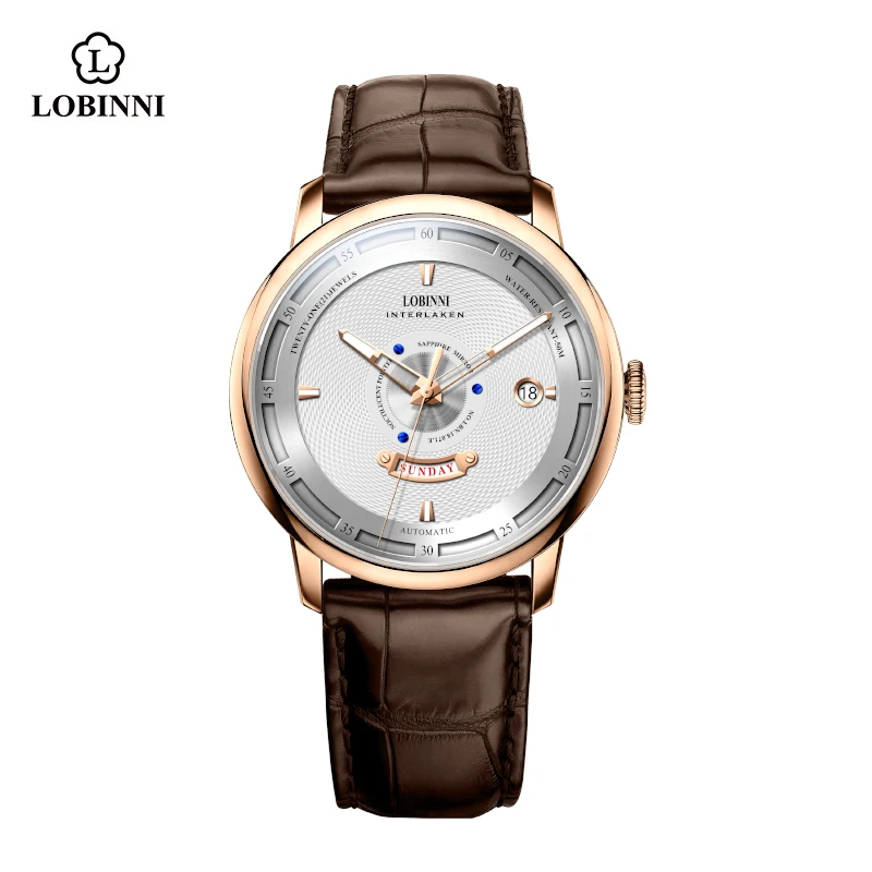 LOBINNI Top Brand MIYOTA 8215 Movement Leather Belt Weekend Date Luminous 41mm Automatic Watches Mens