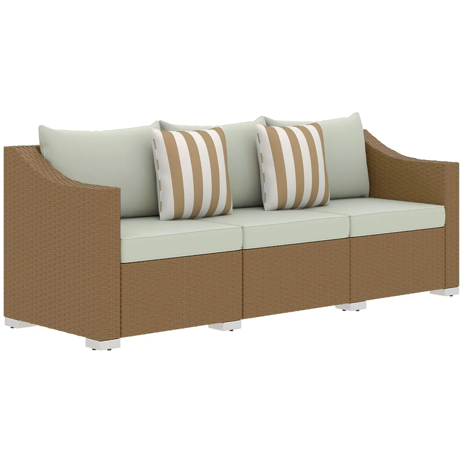 

3 Seater Patio Sofa Wicker Cushions Outdoor Rattan Deep Seating 2 Pillows Garden Backyard Porch Light Gray, Customized