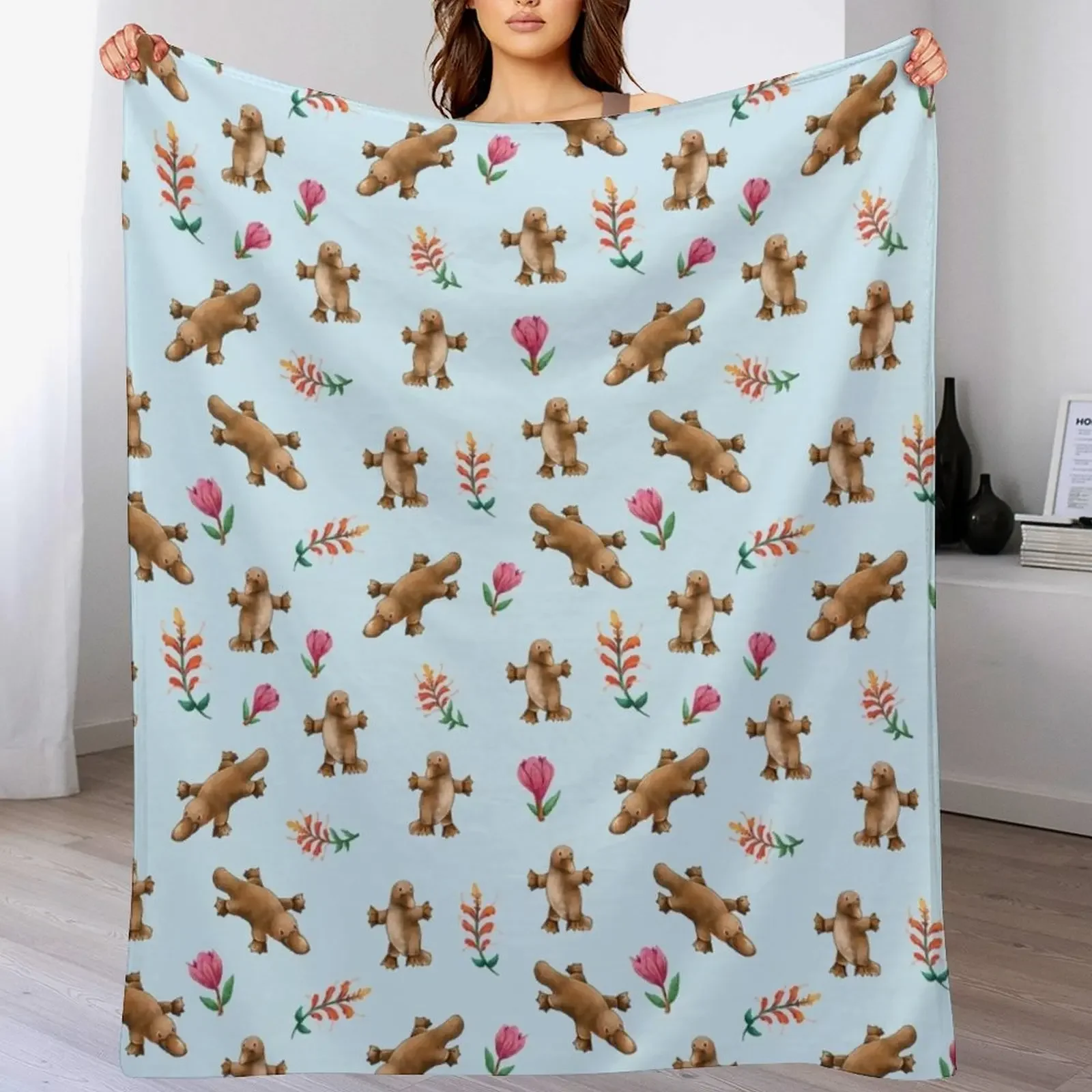 Blue Australian Platypus pattern Throw Blanket All Weather Soft Throw Blanket for Sofa