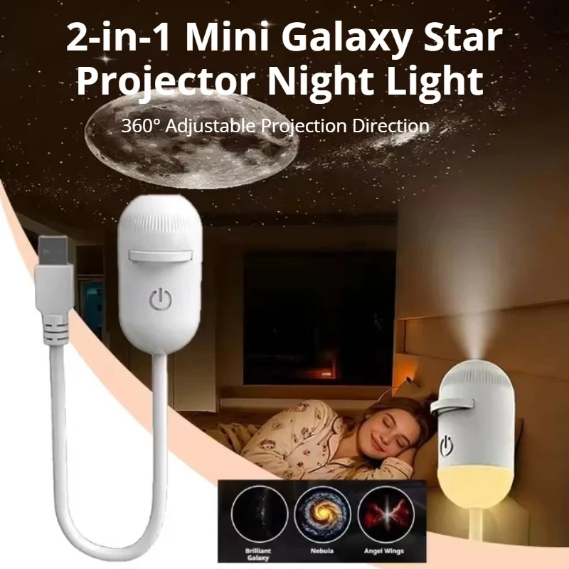 2-in-1 Mini Galaxy Star Projector Night Light LED Starry Sky Ambient Lamp for Bedroom Sleep & Decoration LED Atmosphere Light