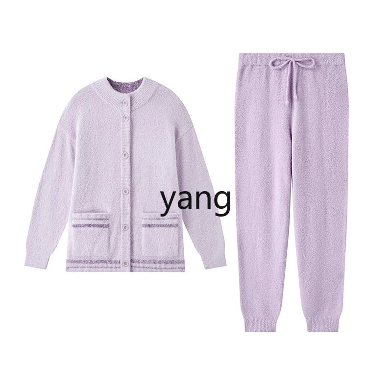 

LMM round neck open placket long sleeve trousers set loungewear women's living clothes