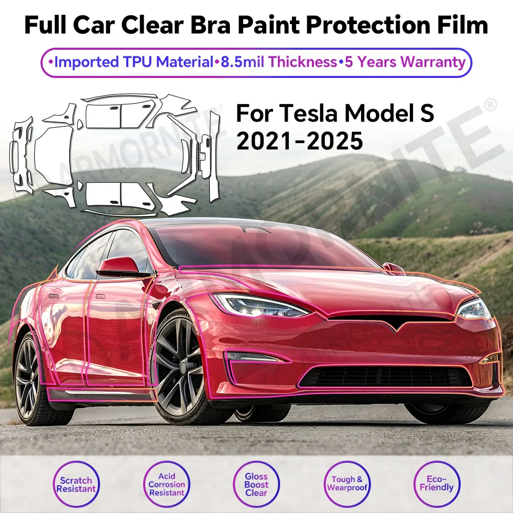 

for Tesla Model S 2021-2025 8.5Mil Premium Clear TPU PPF Precut Paint Protection Film Self-Healing Anti-Scratch Gloss Full Body