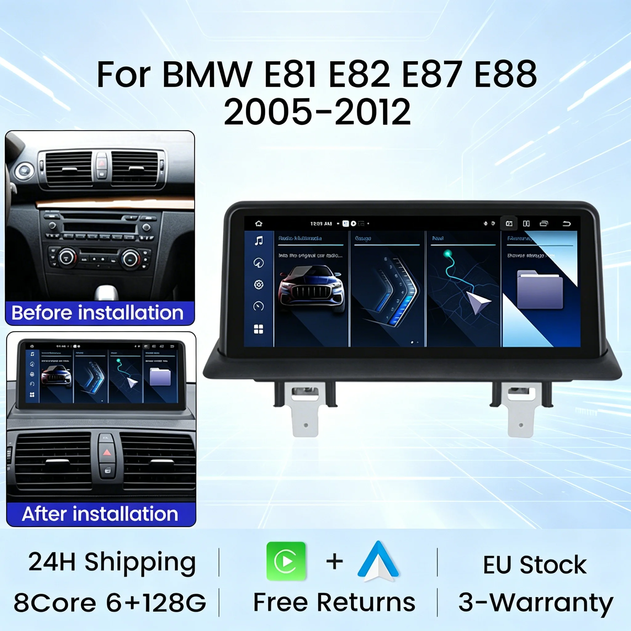 10,25-Zoll-Android-Bildschirm Autoradio Multimedia-Player für MW 1er Serie E81 E82 E87 E88 2004-2012 4G WLAN Wireless Carplay Android Auto Audio Intelligentes Fahrzeugsystem