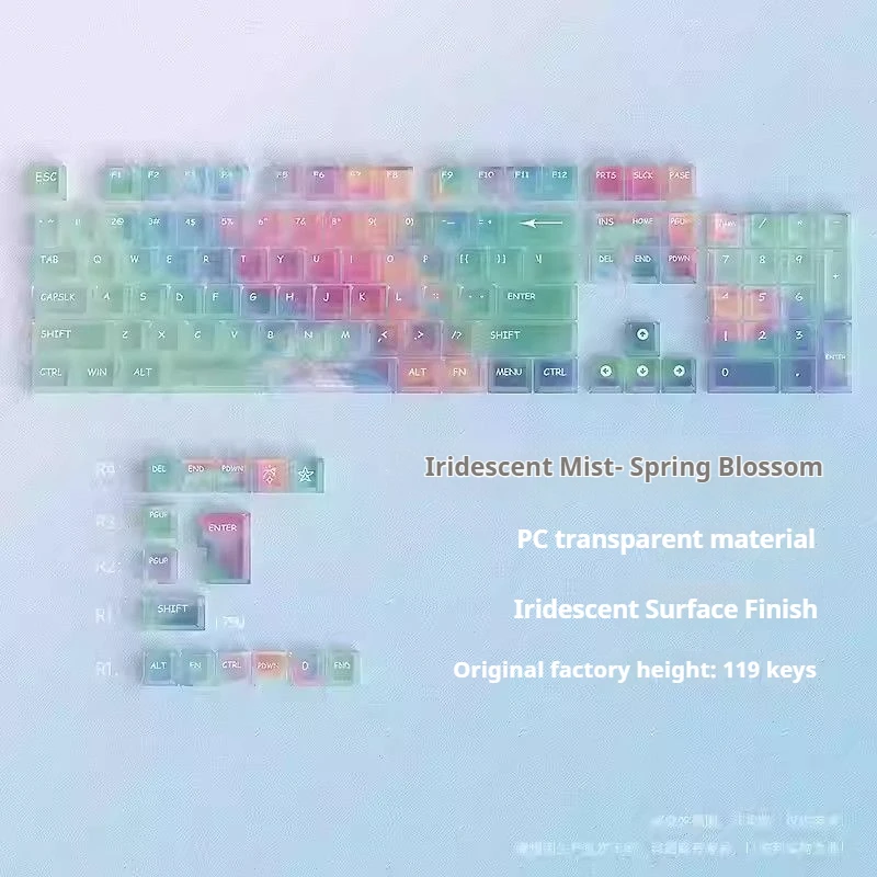 Rainbow Mist Transparent Keycaps with Colorful Gradient and Highly Transparent 119 Key PC Compatible Mechanical Keyboard Keycaps