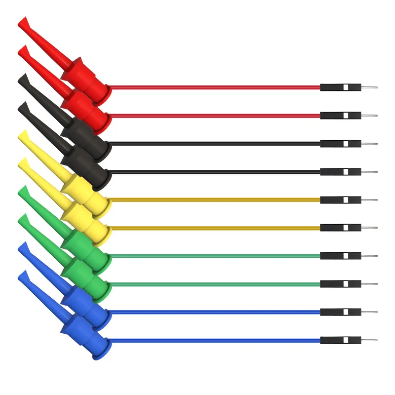 YPioneer P1534/P1535 10PCS Dupont Male/Female to Mini Grabber Test Hook Clips Silicone Jumper Wires for Electrical Testing