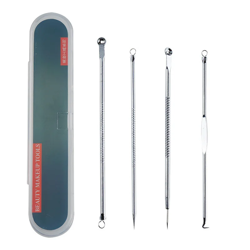 4Pcs Blackhead Acne Remover Set Beauty Skin Care Pore Cleaner Acne Needle Pimple Stainless Steel Pimple Needles Removal Tools
