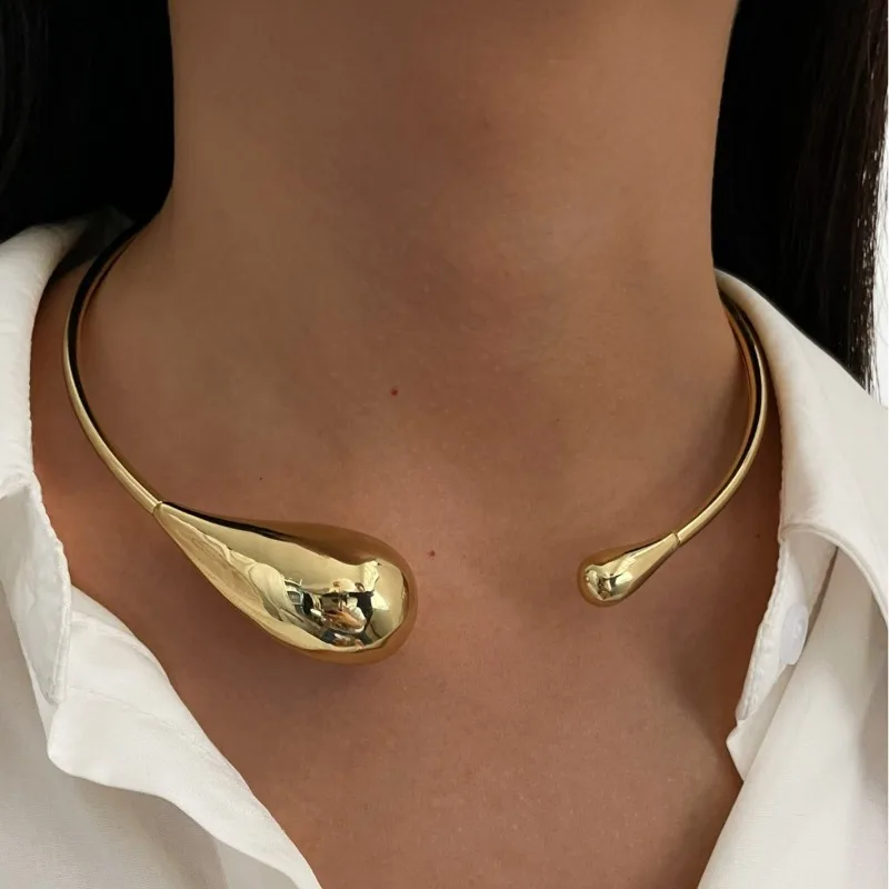 316L Stainless Steel Gold Plated New Irregular Chunky Water Drop Open Choker Necklace for Women Girls Punk Goth