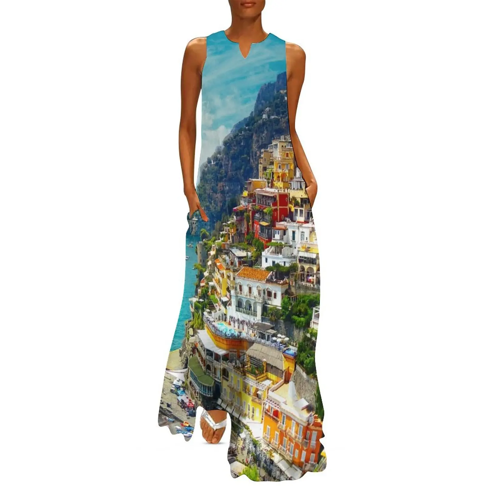 

Positano Travel Photography Long Dress summer dress for women 2024 women"s luxury party dress summer womens 2024