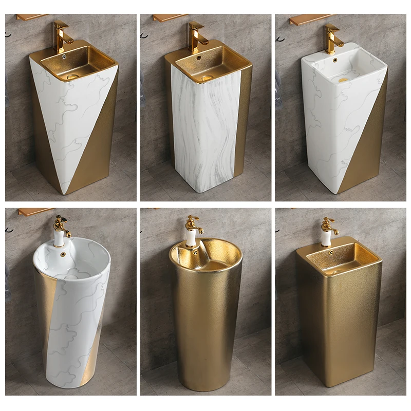 Sand-gold column basin gold-plated washbasin floor-standing washbasin