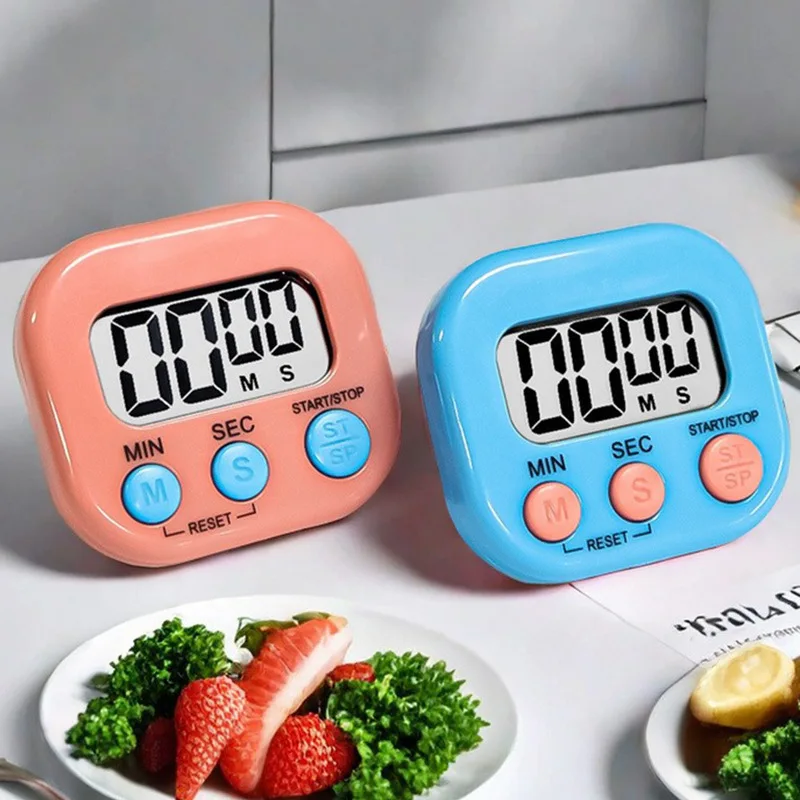 مؤقت مطبخ LCD مغناطيسي - ساعة توقيت رقمية للعد لأعلى/الأسفل لدراسة الطبخ والخبز والرياضة والدش ومؤقت بصري مع منبه