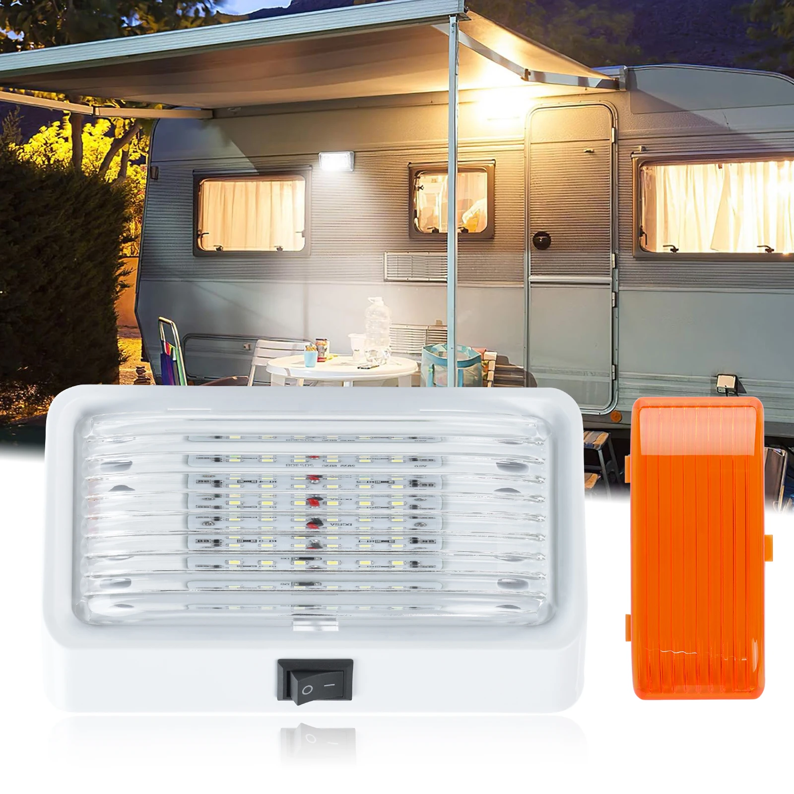 Luz LED para exteriores RV, luz de utilidad para porche, 12V, 320 lúmenes, luces para toldo, iluminación de repuesto para exteriores, para caravanas, remolques, campistas, 1 ud.