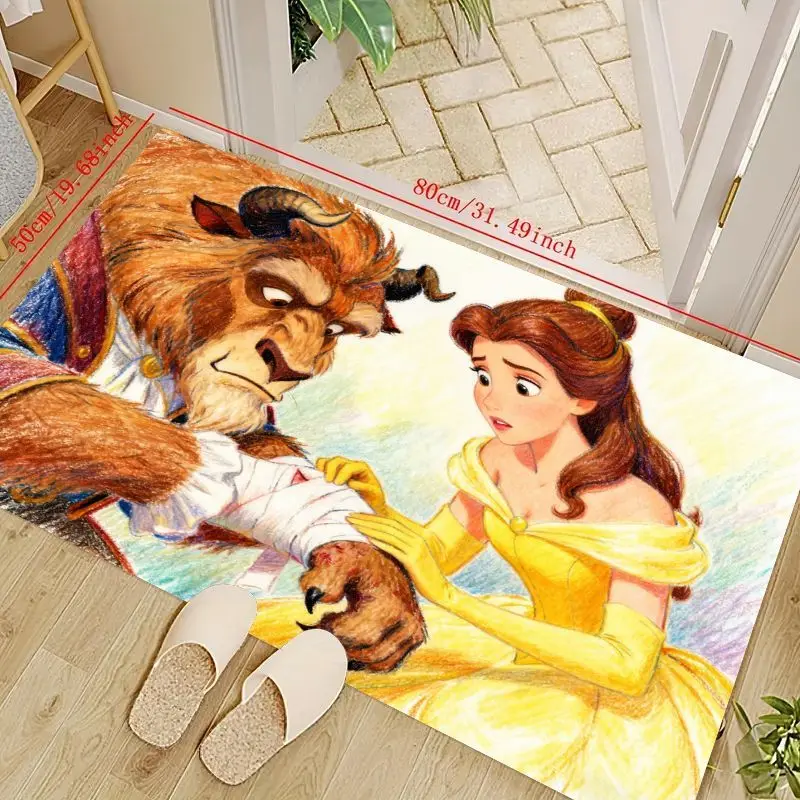 

1PC Disney Beauty and the Beast Belle & Beast Floor Mat for Living Room Bedroom Kids Room Decor, Fairytale Scene Non-Slip Washab