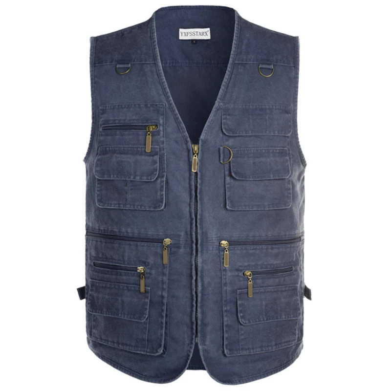 Men's Work Fishing Vest Spring Summer Plus Size Multi-pockets Casual Cotton Waistcoat Outdoor Hiking Sports Vests WJ245