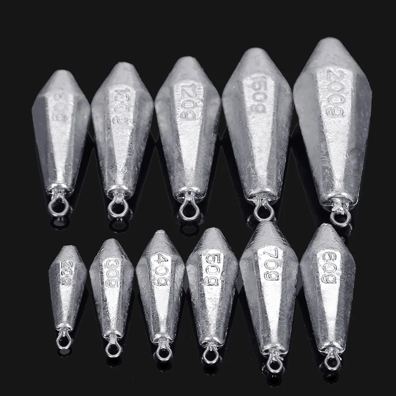 Lead Sinker with Ring 20g/30g/40g/50g/60g/70g/80g/100g/120g/150g/200g Prismatic Shape Lead Weight Ocean Fishing Accessories