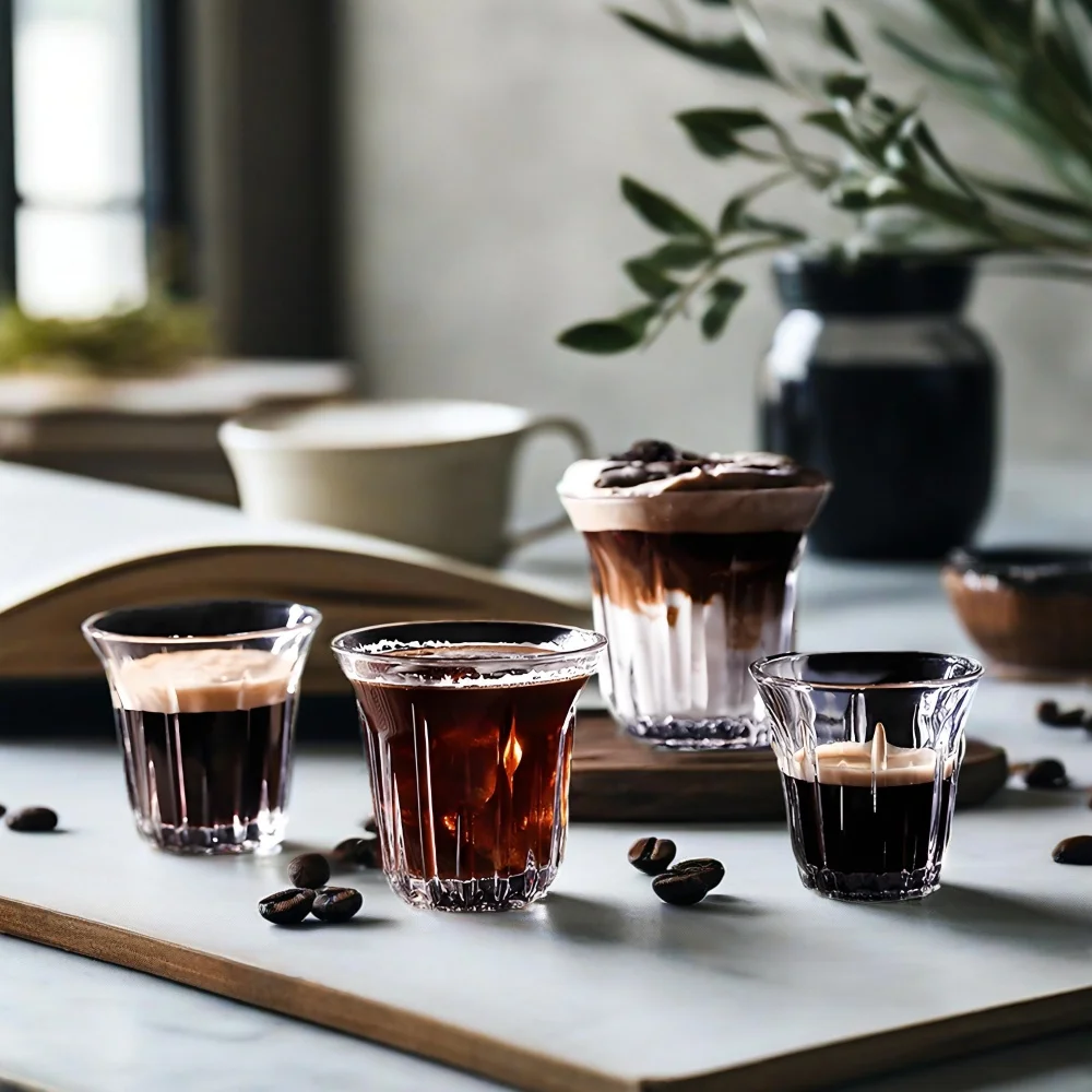 

2 Pcs Wide Mouth Striped Espresso Cups, 95ml/120ml/150ml/200ml Insulated Shot Glasses, Coffee Cup