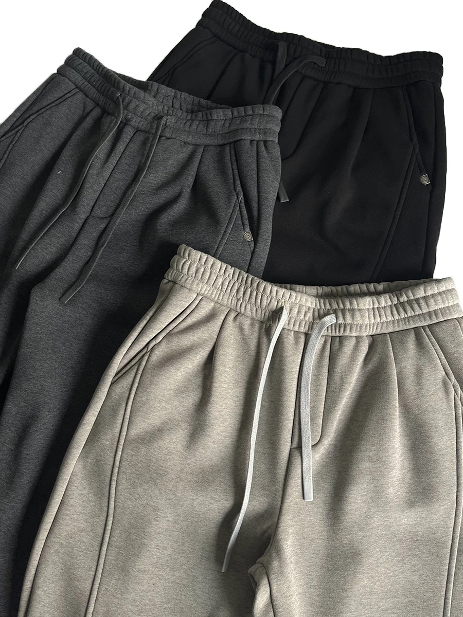 

Men's Loose Straight Leg Pants Thiened Fce Autumn Winter Sports Long Trousers Patchwork Dstring Sweatpants Casual Cotton