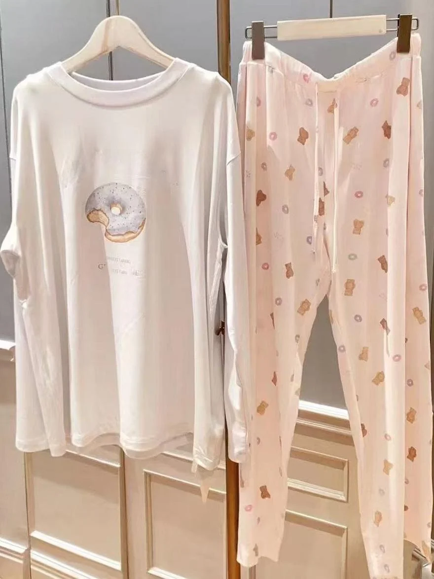 

Sweet Sle Modal Spwear Women's Spring Autumn Loose Comfortable Home Clothes Long Sve round Ne Cartoon Print Pajamas