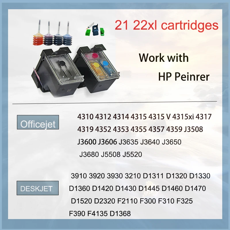 Vilaxh 21xl 22XL Refillable Compatible HP 21 22 Hp21 Ink Cartridge for HP Deskjet 3915 3920 D1530 D1320 D1311 F2100 F2280 F4100