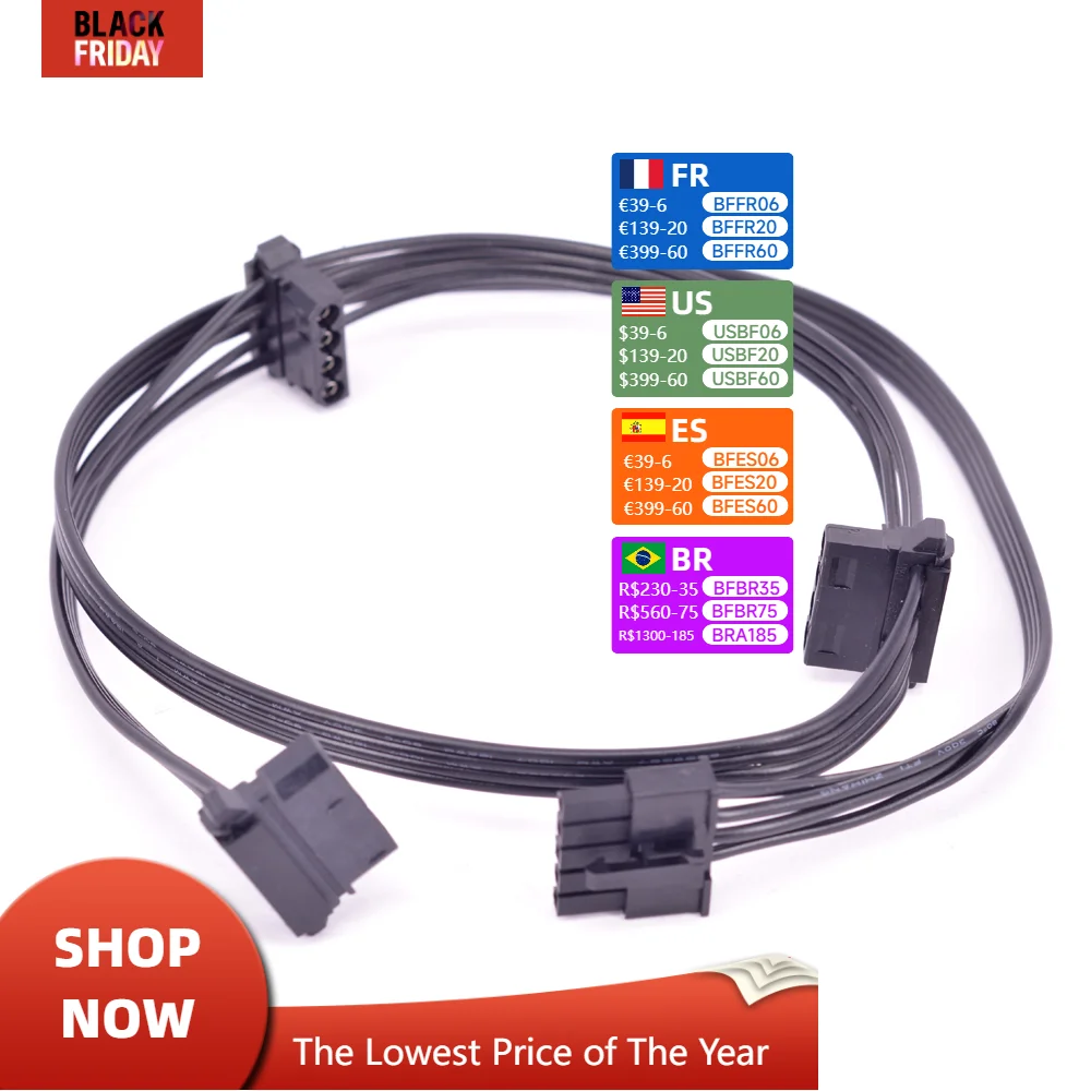 5 Pin ถึง 3 พอร์ตอุปกรณ์ต่อพ่วง 4 Pin Molex IDE Power Cable สำหรับ Cooler Master VSM750 VSM650 VSM550 PSU modular