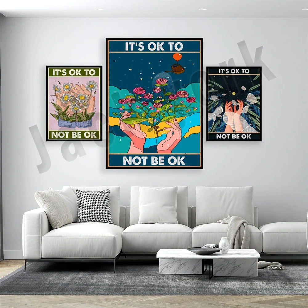 It's Okay To Not Be Okay Vintage Poster, Girl Sunflower, Butterfly Poster, Mental Health Awareness, Mental Health Issues Poster