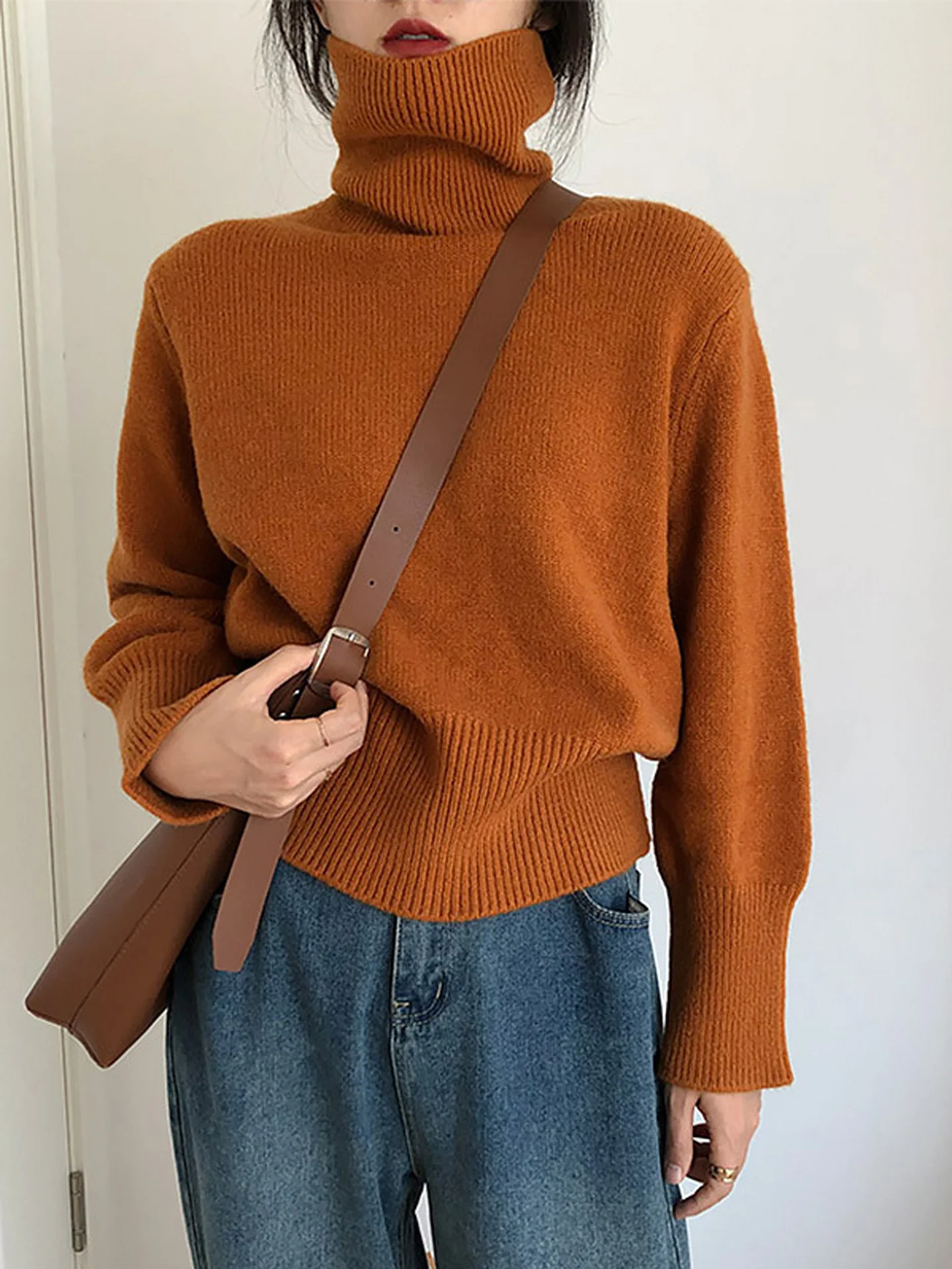 

Sli High Ne Knitted Sweater Base irt Women's Autumn Winter Faion Korean Sle Warm Thermal Long Sve Regular Fit