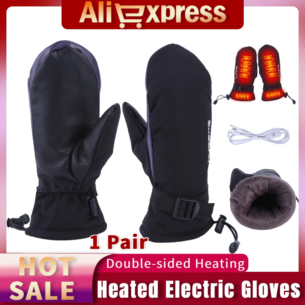 

USB Warm Heated Electric Gloves Double-Side Heating Hand Warmer Gloves Cold-Proof 3 Gear Temperature for Climbing Hiking Cycling