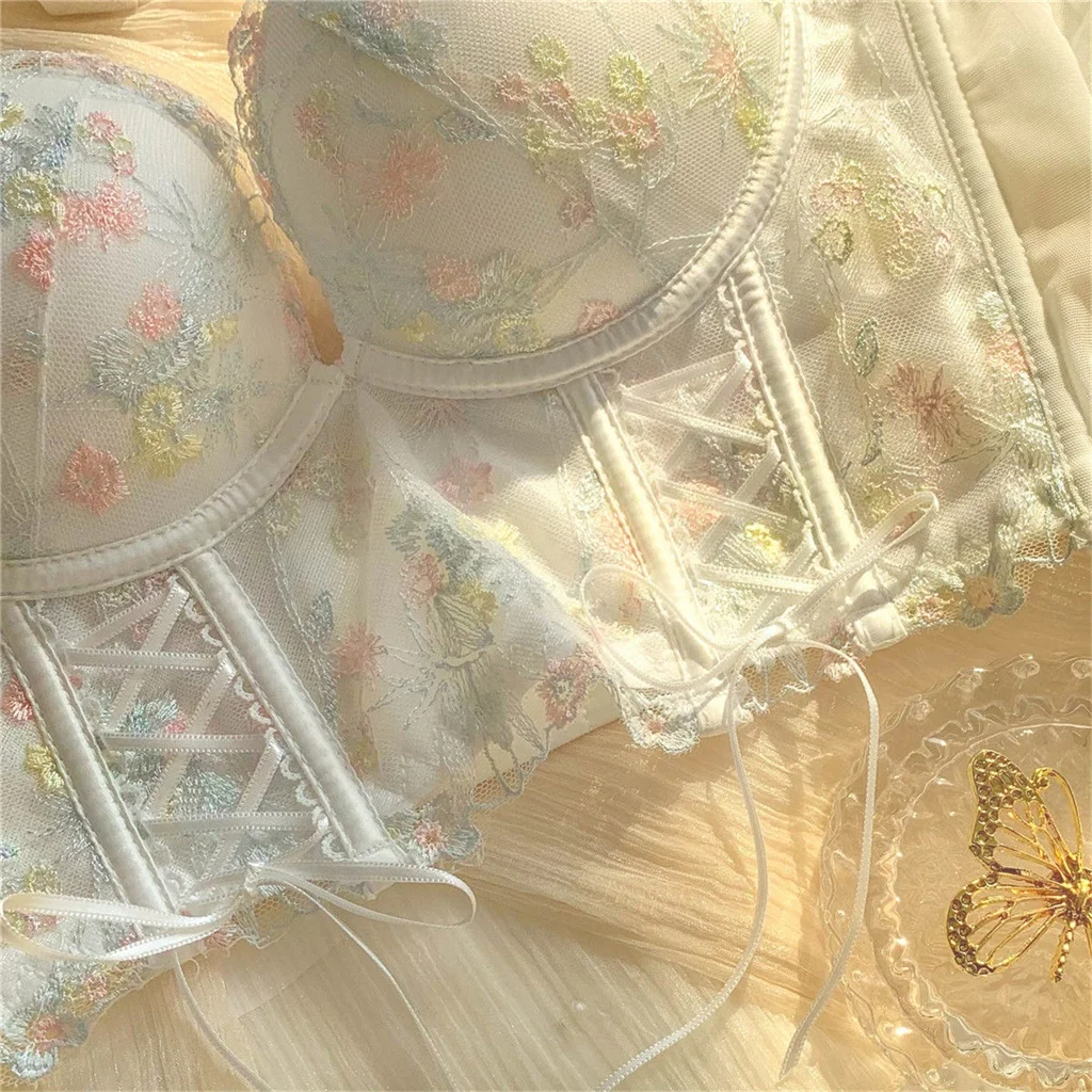 Sexy Embroidery Lace Push Up Bras No-wired Comfortable Underwear Women Bra Top Vest sexy bh erotisch crop top mujer sexshop