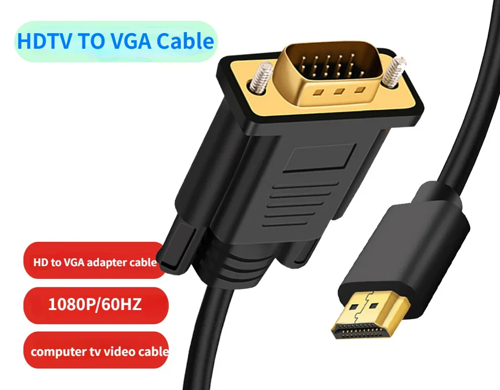 Câble HDMI mâle vers VGA mâle pour ordinateur portable, adaptateur numérique vers analogique, plug and play, compatible sans pilote