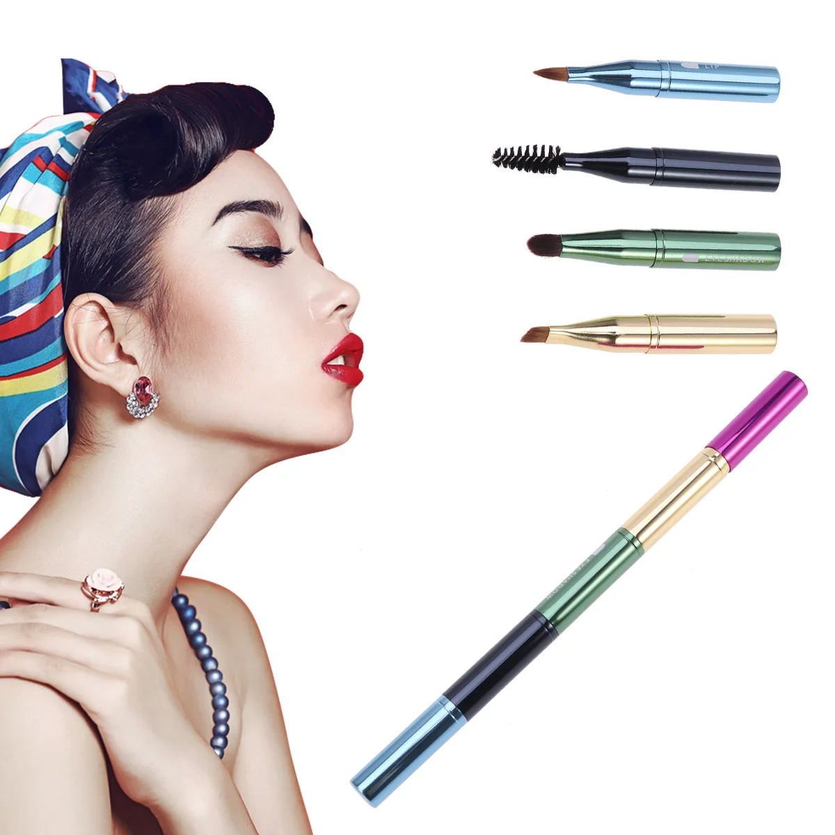 

Professional Makeup Brush Set Bristles 4 Functional Brushes Metal Handle Women Daily Use Perfect Gift