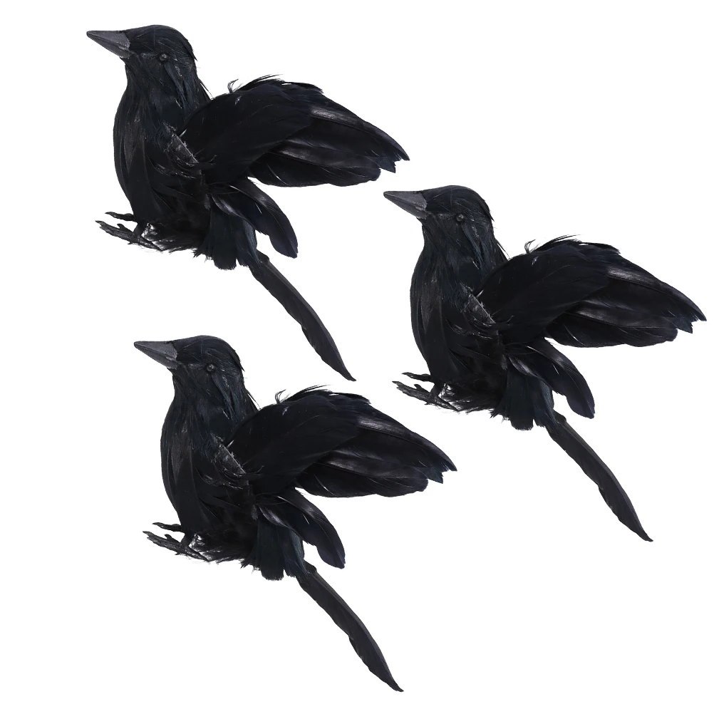 

3 Pcs Crow Decorations for Halloween Vivid Crows Model Environmental Friendly Display Desktop Craft