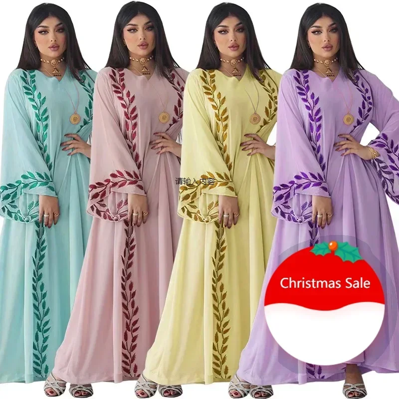 

Customized Eid Muslim Abaya for Women Embroidery Dress with Scarf 2 Piece Set Dubai Arab Long Robe Morocco Abayas Kaftan Headsca