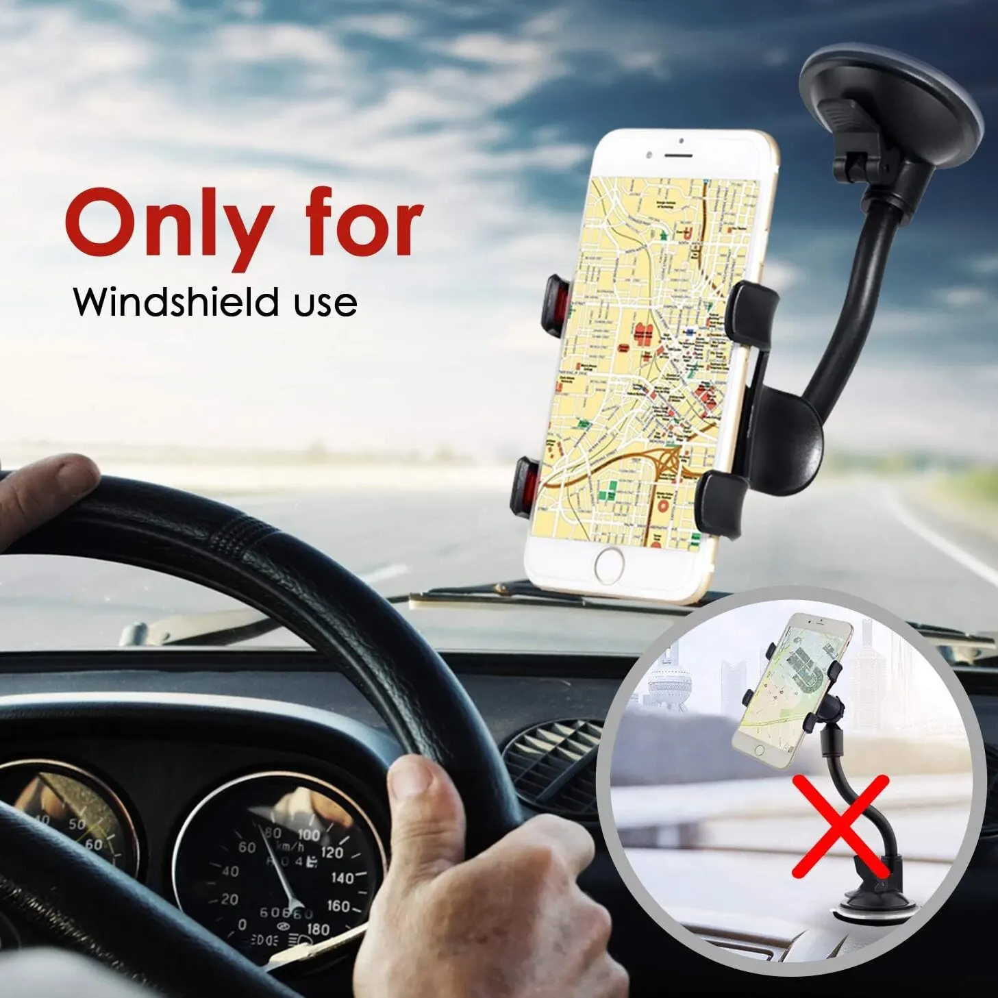 Car Phone Holder Mount Cell Phone Stand Windshield 360 Rotation For iPhone 15 14 13 12 11 Pro Max XS X XR 8 SE/Samsung Galaxy