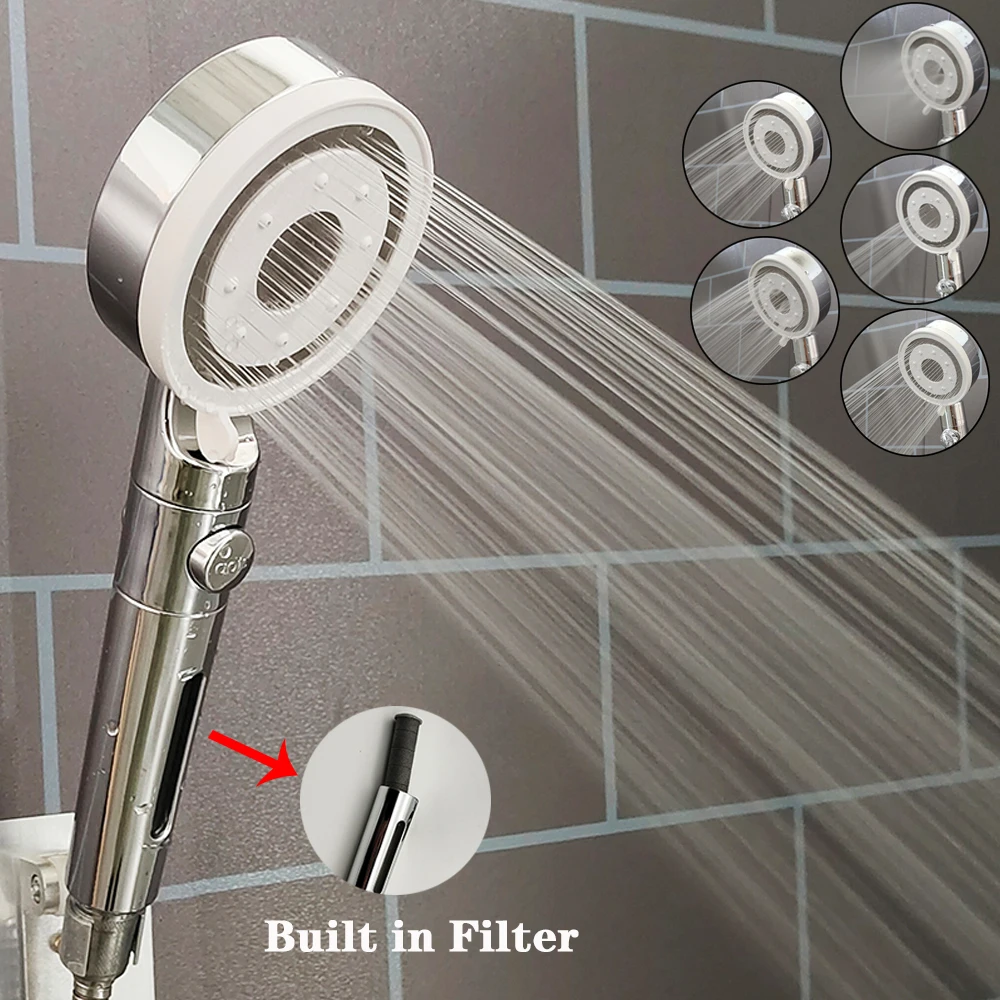 

High Pressure Shower Head With Filter 5 Modes Adjustable Large Flow Spray Nozzle Massage Rainfall Shower Bathroom Accessories