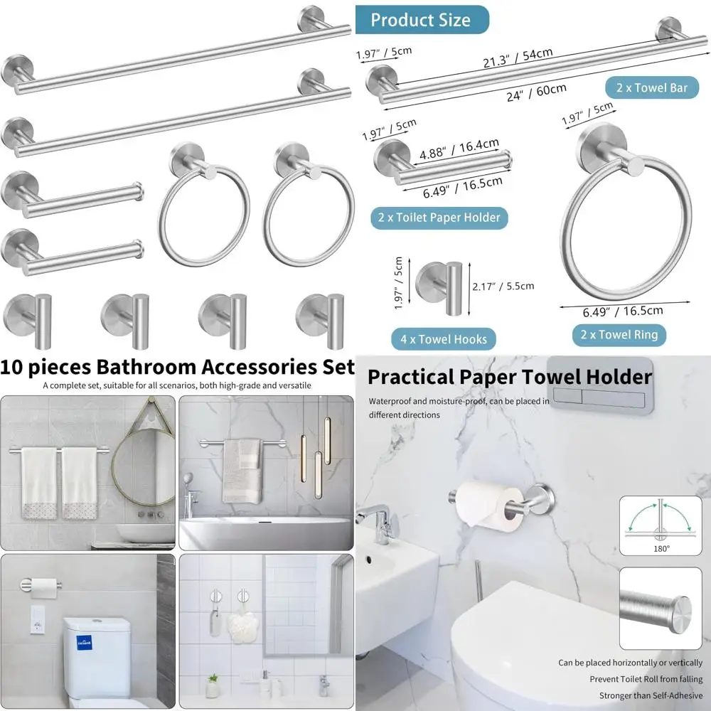 

Bathroom Hardware Set with 24 Inch Towel Rack, Wall Mounted Toilet Paper Holder, and Towel Hooks for Enhanced Bathroom Organizat